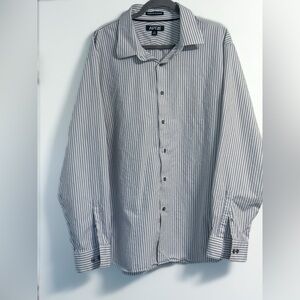 Apt. 9 Men’s XXL Gray White Stripe Dress Shirt 80s Cotton Spring Business Casual